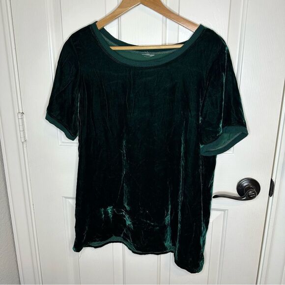 Ivy Jane Forest Dark Green Velvet Silk Blend Scoop Neck Blouse Whinsygoth Grunge - Picture 1 of 6
